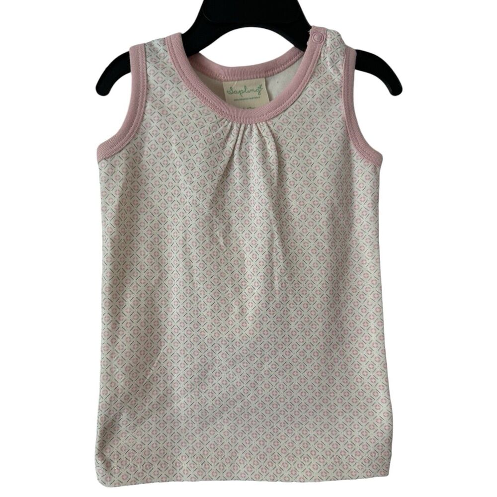 NWT Sapling Pink Geo Print 100% Organic Cotton Sleeveless Baby Tank Top Sz 6-12m